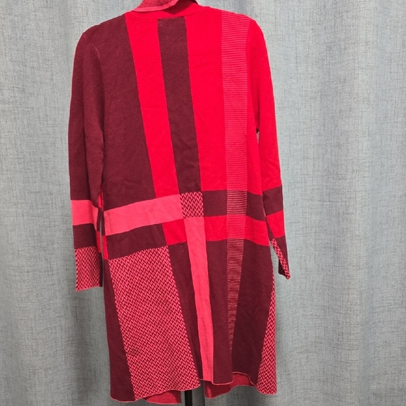 Liz Claiborne Red, Wine and Pink Patchwork Long Open Cardigan Excellent Cond Lg - Picture 10 of 12